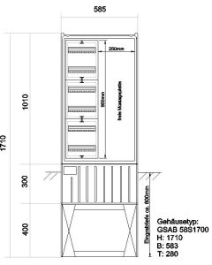 Verteilersäulen HxBxT:1710x585x282 mit Montagepl. inkl. Verteiler 2x3x12TE